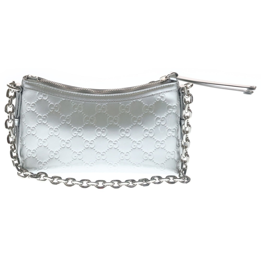 GUCCI(グッチ) GGエンブレム スモール 2WAY パテントレザー チェーンハンドバッグ ショルダーバッグ シルバー 847447・436623 レディース