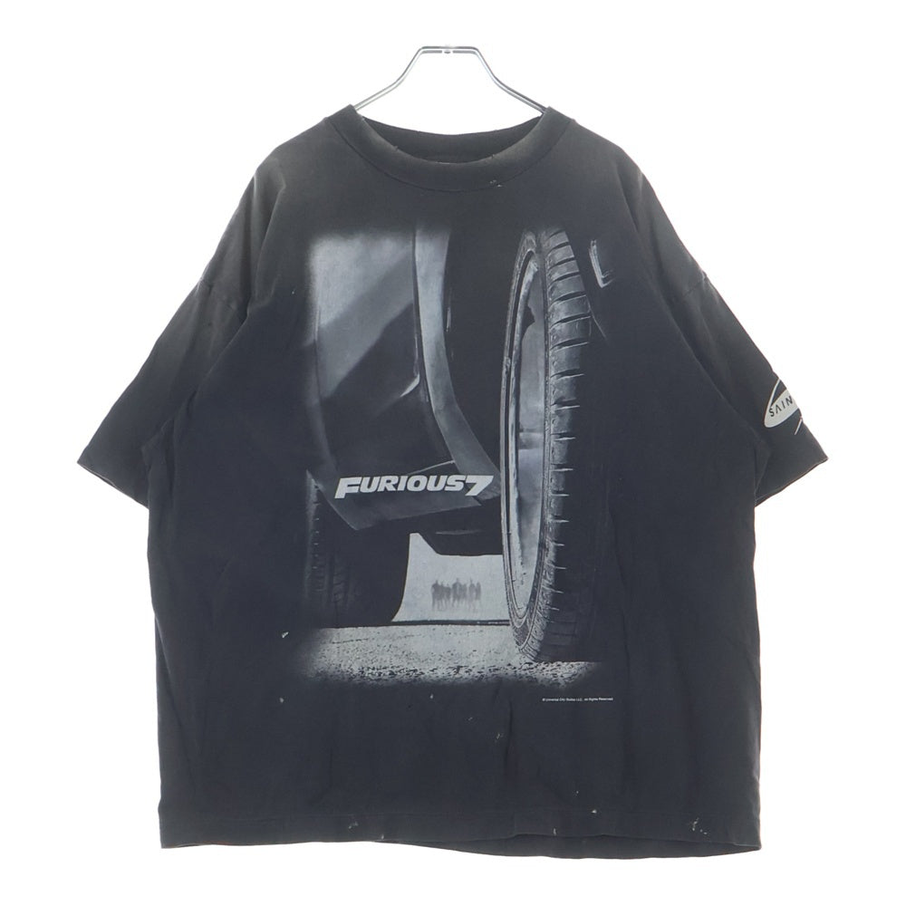 SAINT MICHAEL(セントマイケル) 25AW ×FAST&FURIOUS FF TEE ワイルドスピード ヴィンテージ加工 クルーネック 半袖Tシャツ カットソー ブラック SM-HR1-0000-C74