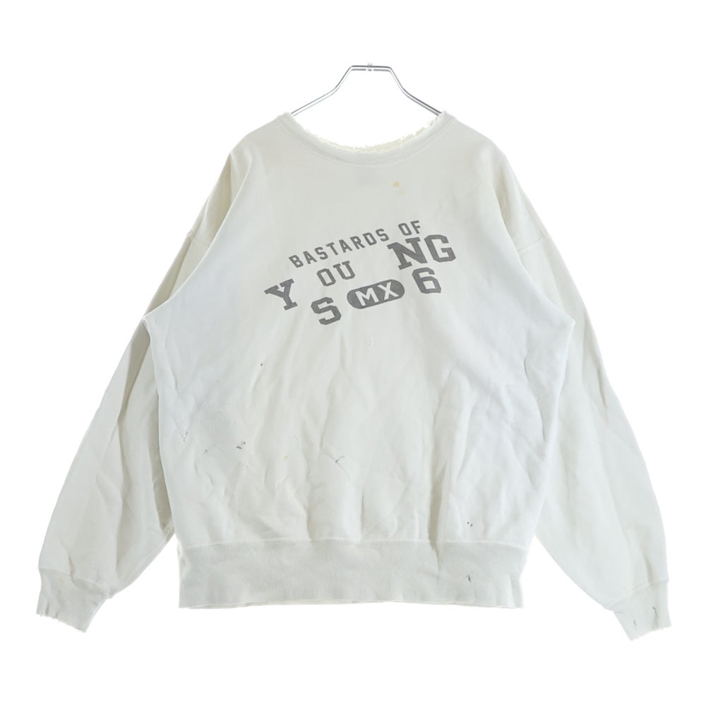 SAINT MICHAEL(セントマイケル) 25SS × BerBerjin BJ CREW NECK SWEAT ベルベルジン フロント染み込みプリント ダメージ加工 クルーネックスウェット ホワイト SM-HR8-0000-C38