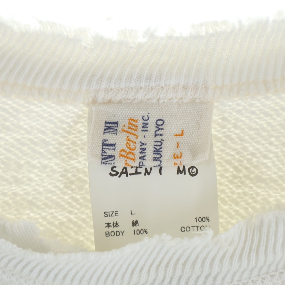 SAINT MICHAEL(セントマイケル) 25SS × BerBerjin BJ CREW NECK SWEAT ベルベルジン フロント染み込みプリント ダメージ加工 クルーネックスウェット ホワイト SM-HR8-0000-C38