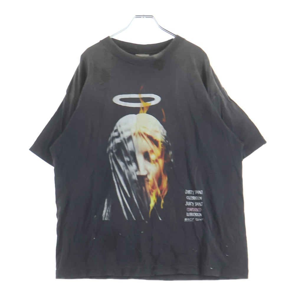 SAINT MICHAEL(セントマイケル) 25SS DEVIL DADDY Tee デビルダディ ヴィンテージ加工 プリント半袖Tシャツ カットソー ブラック SM-HR8-0000-002