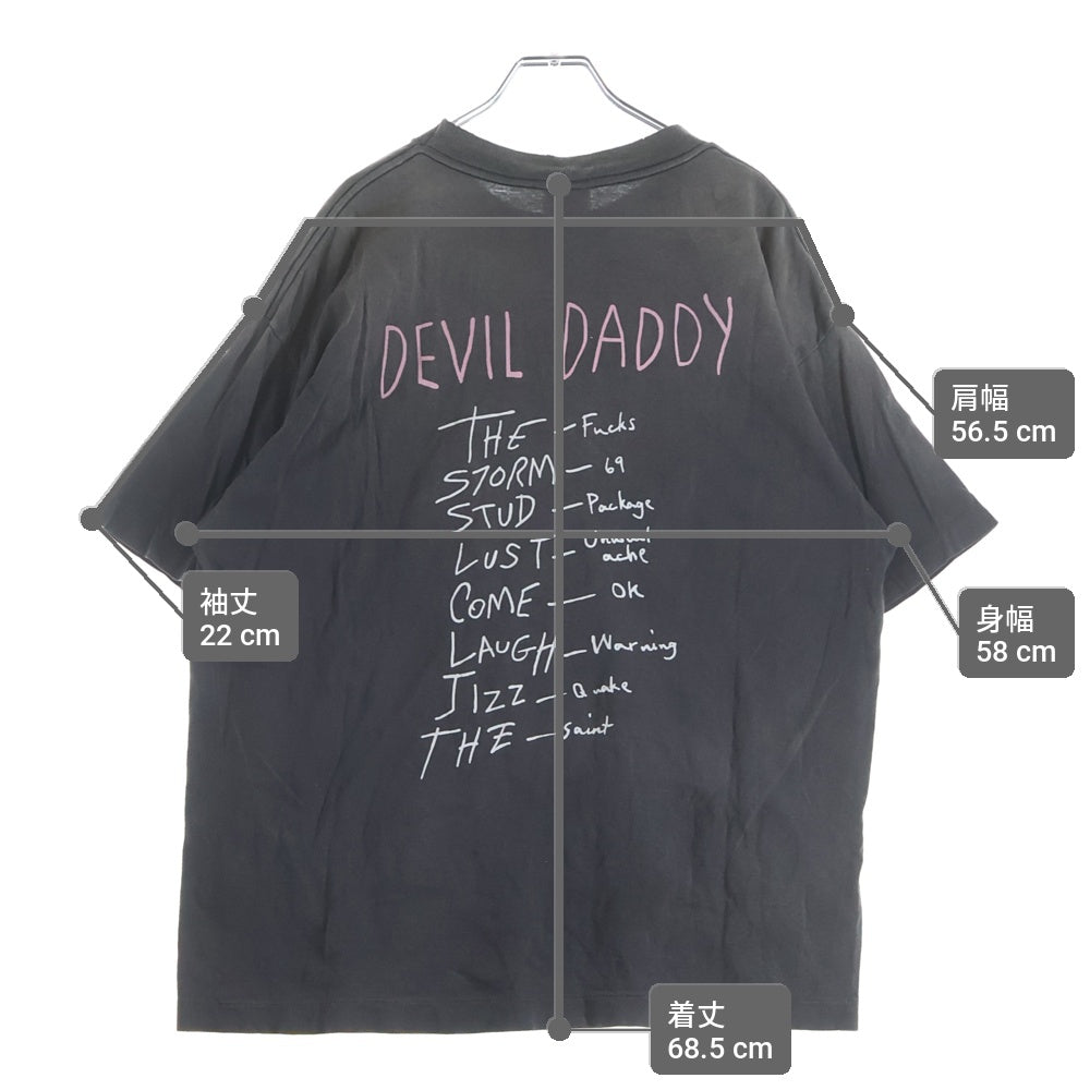 SAINT MICHAEL(セントマイケル) 25SS DEVIL DADDY Tee デビルダディ ヴィンテージ加工 プリント半袖Tシャツ カットソー ブラック SM-HR8-0000-002