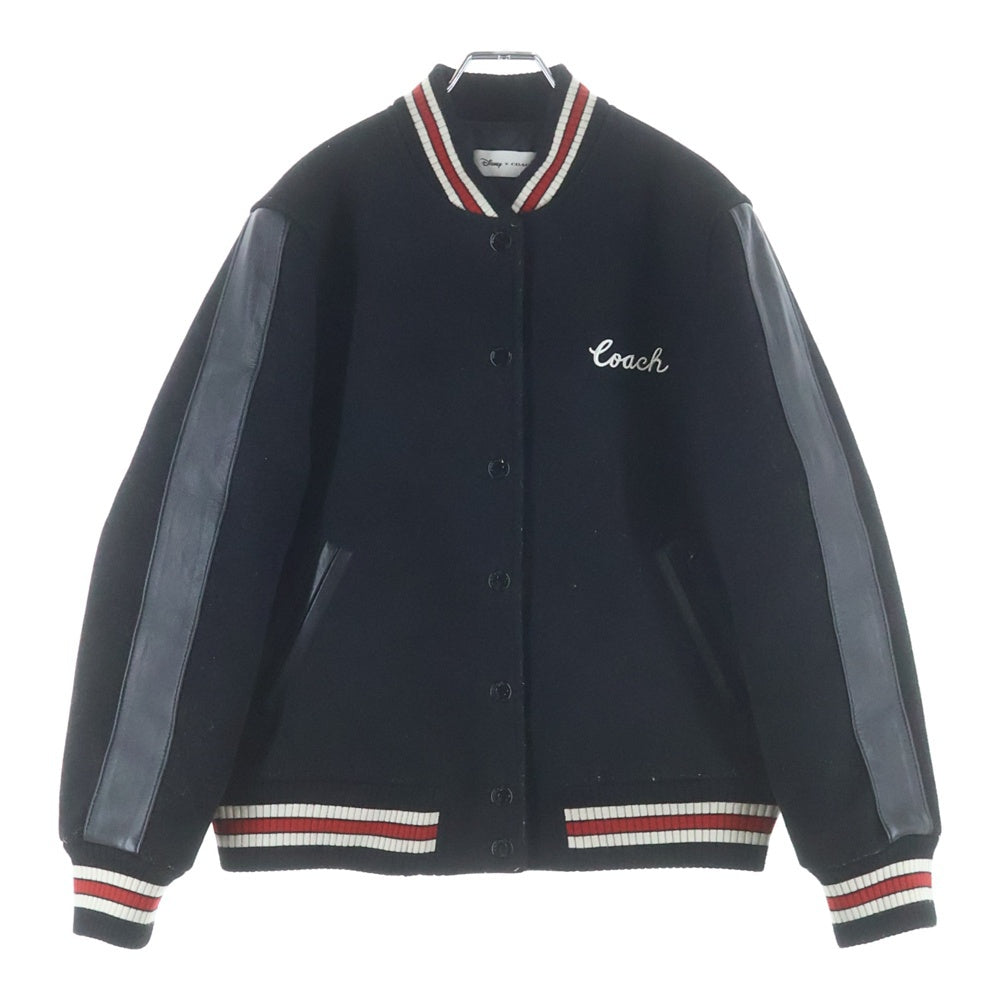 COACH(コーチ) × Disney ディズニー ミッキーマウス パッチ 裏地キルティング ウールバーシティジャケット ブルゾン ブラック CL448