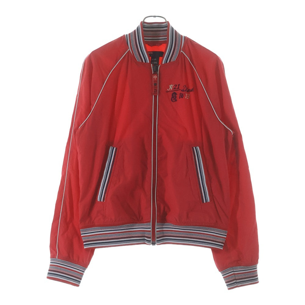 DIESEL(ディーゼル) フロントロゴ フロッキープリント ナイロン スタジアムジャケット ブルゾン レッド