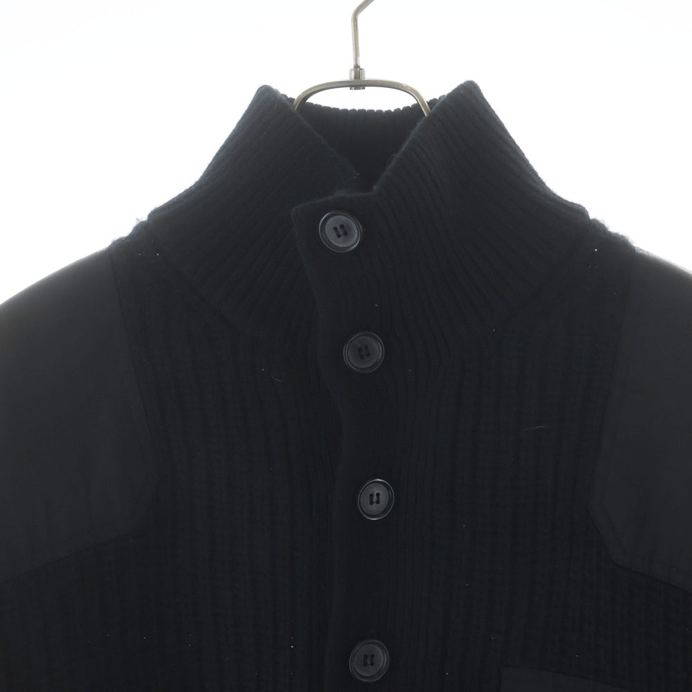 PRADA(プラダ) 24AW Re-Nylon トライアングルロゴ ショルダー切り替え カシミア混 ウールニットセーター ブラック UMR592 S000 145N