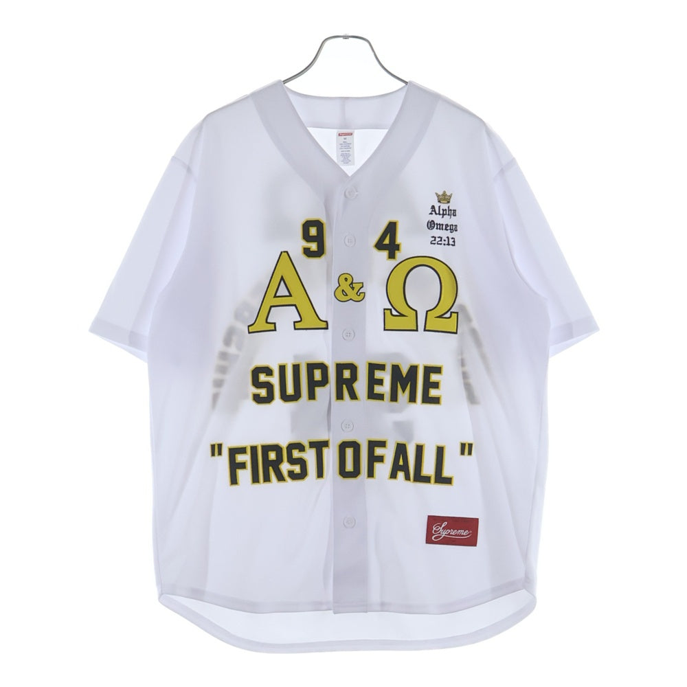 SUPREME(シュプリーム) 24AW Alpha Omega Baseball Jersey アルファオメガ ベースボールジャージ 両面刺繍 ベースボールシャツ 半袖シャツ ホワイト