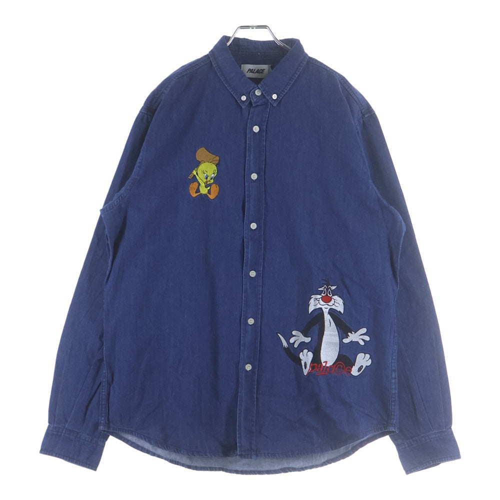 Palace Skateboards(パレススケートボーズ) 20AW ×Looney Tunes Tweety-p Shirt ルーニー・テューンズ 両面刺繍 デニムシャツ 長袖シャツ インディゴ