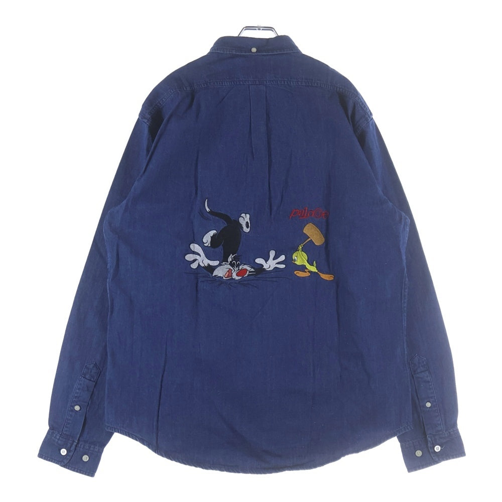 Palace Skateboards(パレススケートボーズ) 20AW ×Looney Tunes Tweety-p Shirt ルーニー・テューンズ 両面刺繍 デニムシャツ 長袖シャツ インディゴ