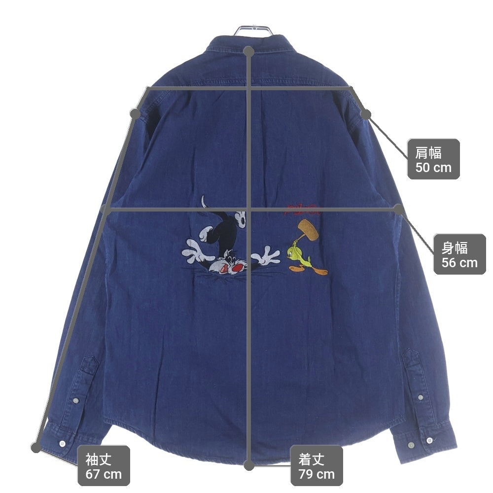Palace Skateboards(パレススケートボーズ) 20AW ×Looney Tunes Tweety-p Shirt ルーニー・テューンズ 両面刺繍 デニムシャツ 長袖シャツ インディゴ