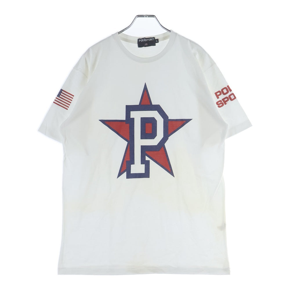 POLO SPORT RALPH LAUREN(ポロスポーツラルフローレン) 90s P WING STAR TEE Pウィングスター 星条旗 プリント クルーネック 半袖Tシャツ カットソー ホワイト