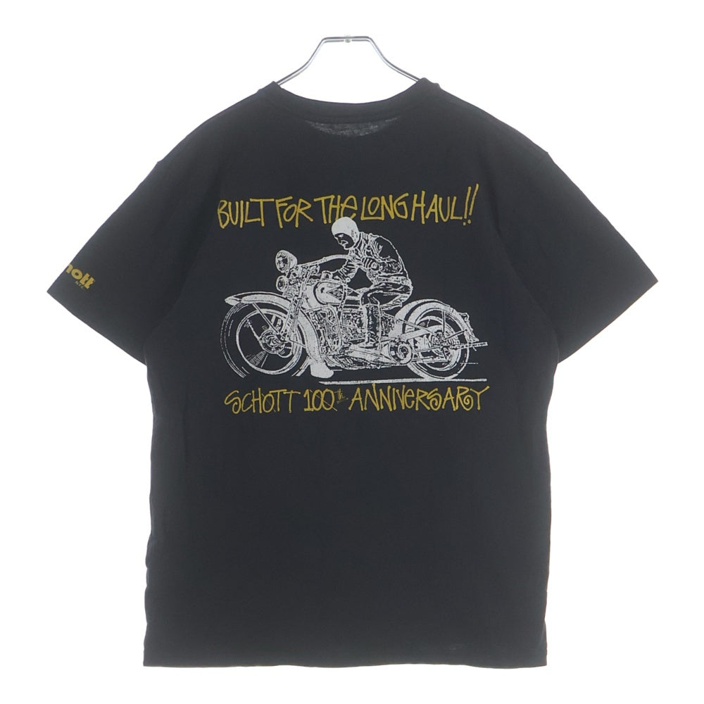 STUSSY(ステューシー) ×schott 100th Anniversary Tee ショット 100周年 両面プリント 半袖Tシャツ カットソー ブラック