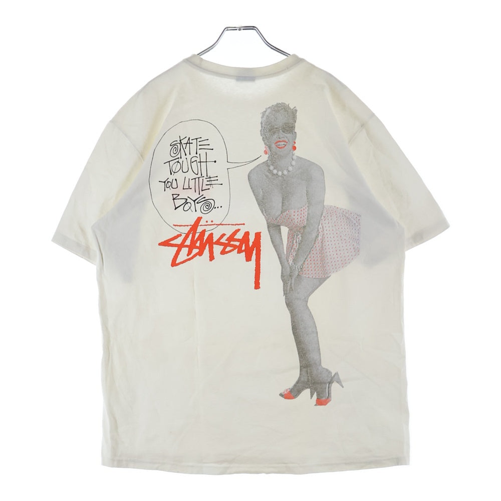 STUSSY(ステューシー) Built Tough Tee Pigment Dyed フロントストックロゴ バックフォトプリント 半袖Tシャツ カットソー ホワイト