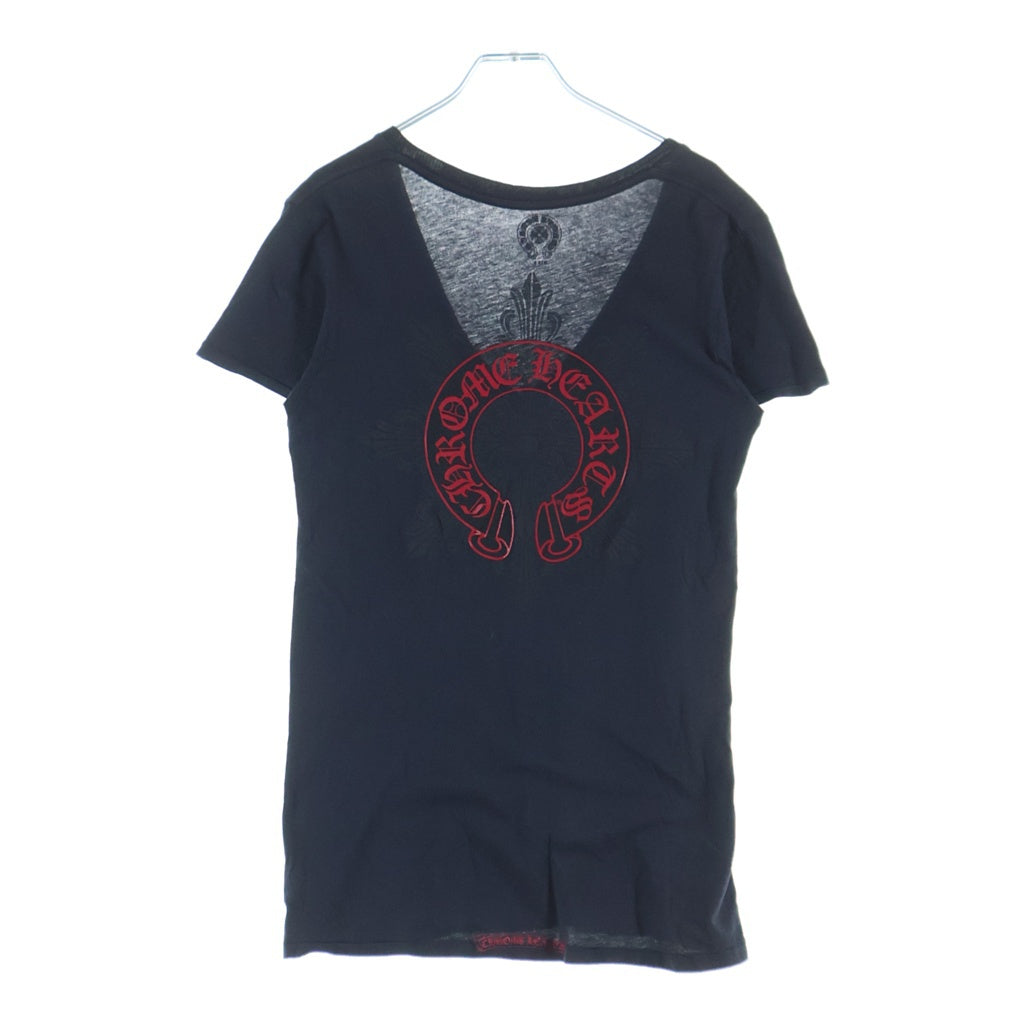 CHROME HEARTS(クロムハーツ) Horseshoe Back S/S TEE バックフローラルホースシュー Vネック半袖Tシャツ カットソー ブラック