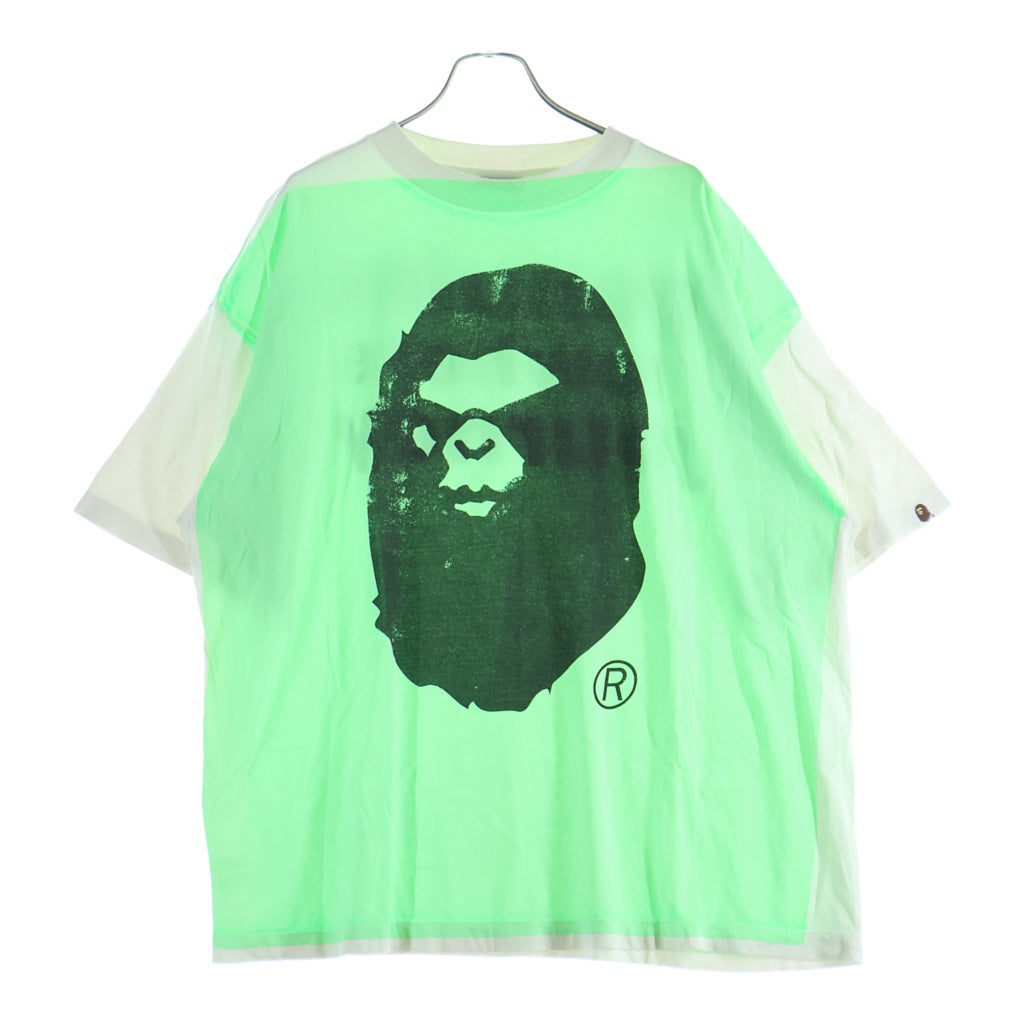 SAINT MICHAEL(セントマイケル) BAPE SS TEE HANDPRINT エイプヘッド フロントプリント 半袖Tシャツ カットソー グリーン/ホワイト SM-HR1-0000-C34