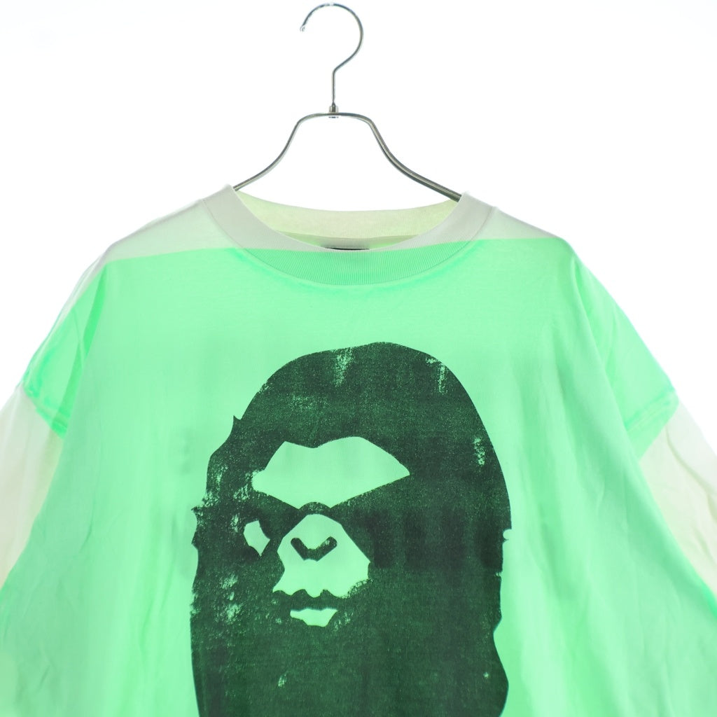 SAINT MICHAEL(セントマイケル) BAPE SS TEE HANDPRINT エイプヘッド フロントプリント 半袖Tシャツ カットソー グリーン/ホワイト SM-HR1-0000-C34