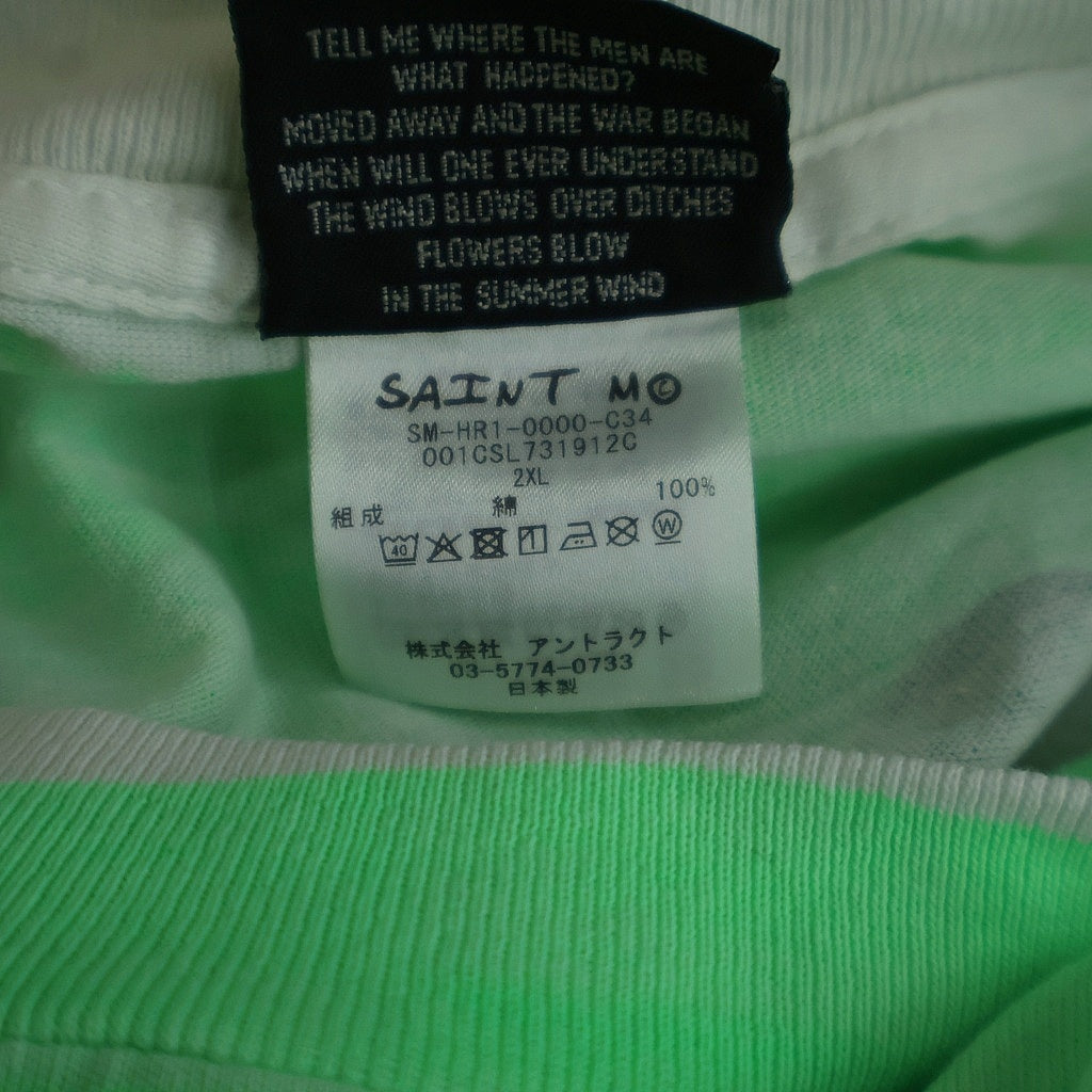 SAINT MICHAEL(セントマイケル) BAPE SS TEE HANDPRINT エイプヘッド フロントプリント 半袖Tシャツ カットソー グリーン/ホワイト SM-HR1-0000-C34