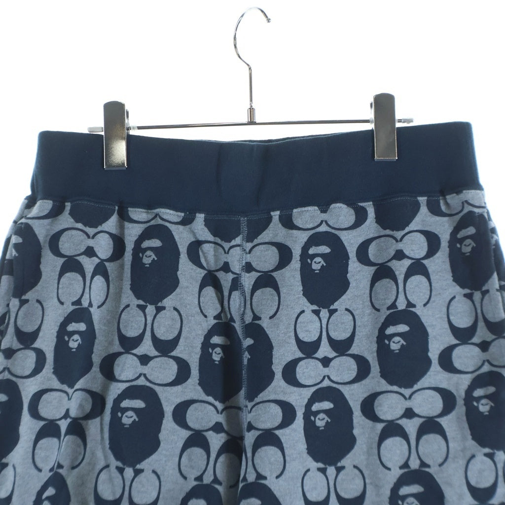A BATHING APE(アベイシングエイプ) 21SS × COACH Signature Monkey Pants コーチ シグネチャー エイプヘッド 総柄 スウェットハーフパンツ ショーツ グレー/ネイビー 001SPH731902C