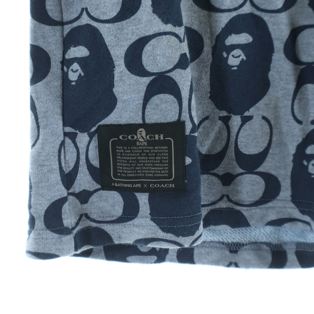 A BATHING APE(アベイシングエイプ) 21SS × COACH Signature Monkey Pants コーチ シグネチャー エイプヘッド 総柄 スウェットハーフパンツ ショーツ グレー/ネイビー 001SPH731902C