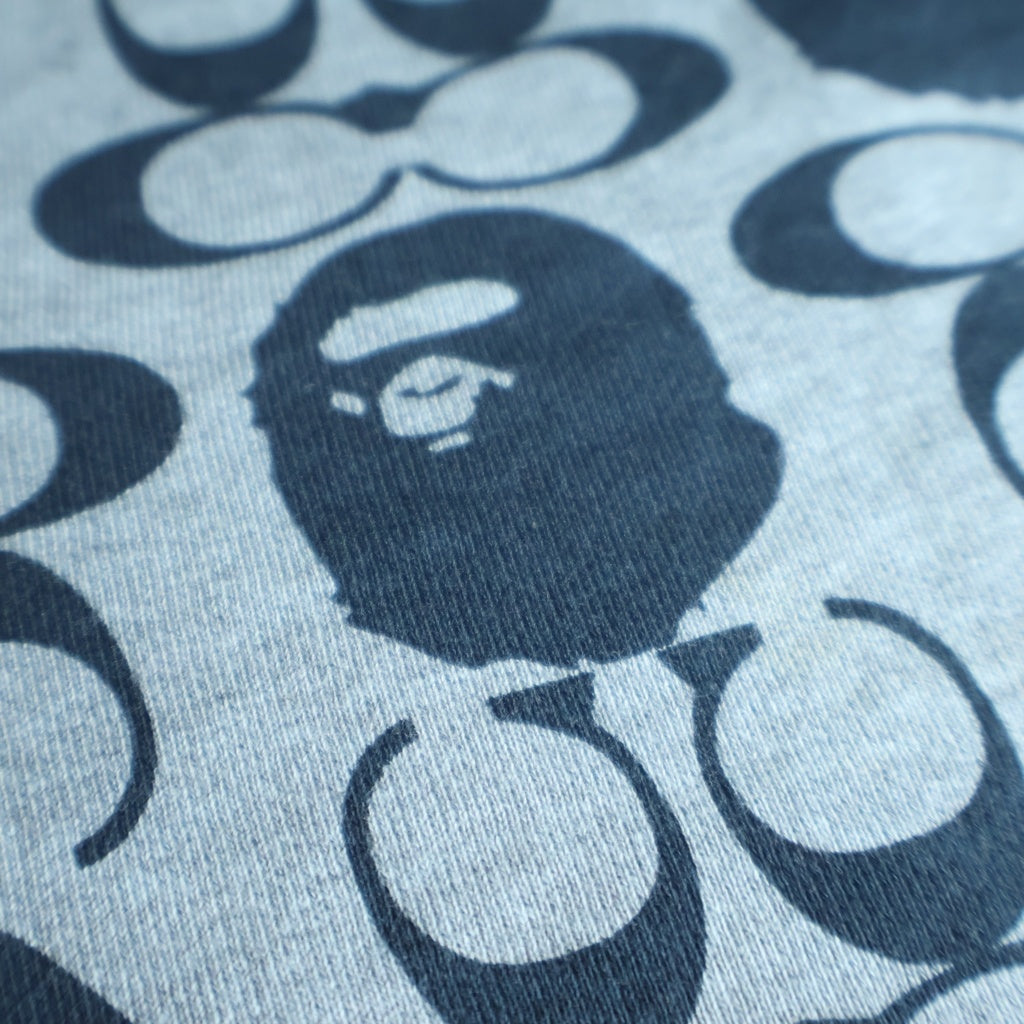 A BATHING APE(アベイシングエイプ) 21SS × COACH Signature Monkey Pants コーチ シグネチャー エイプヘッド 総柄 スウェットハーフパンツ ショーツ グレー/ネイビー 001SPH731902C