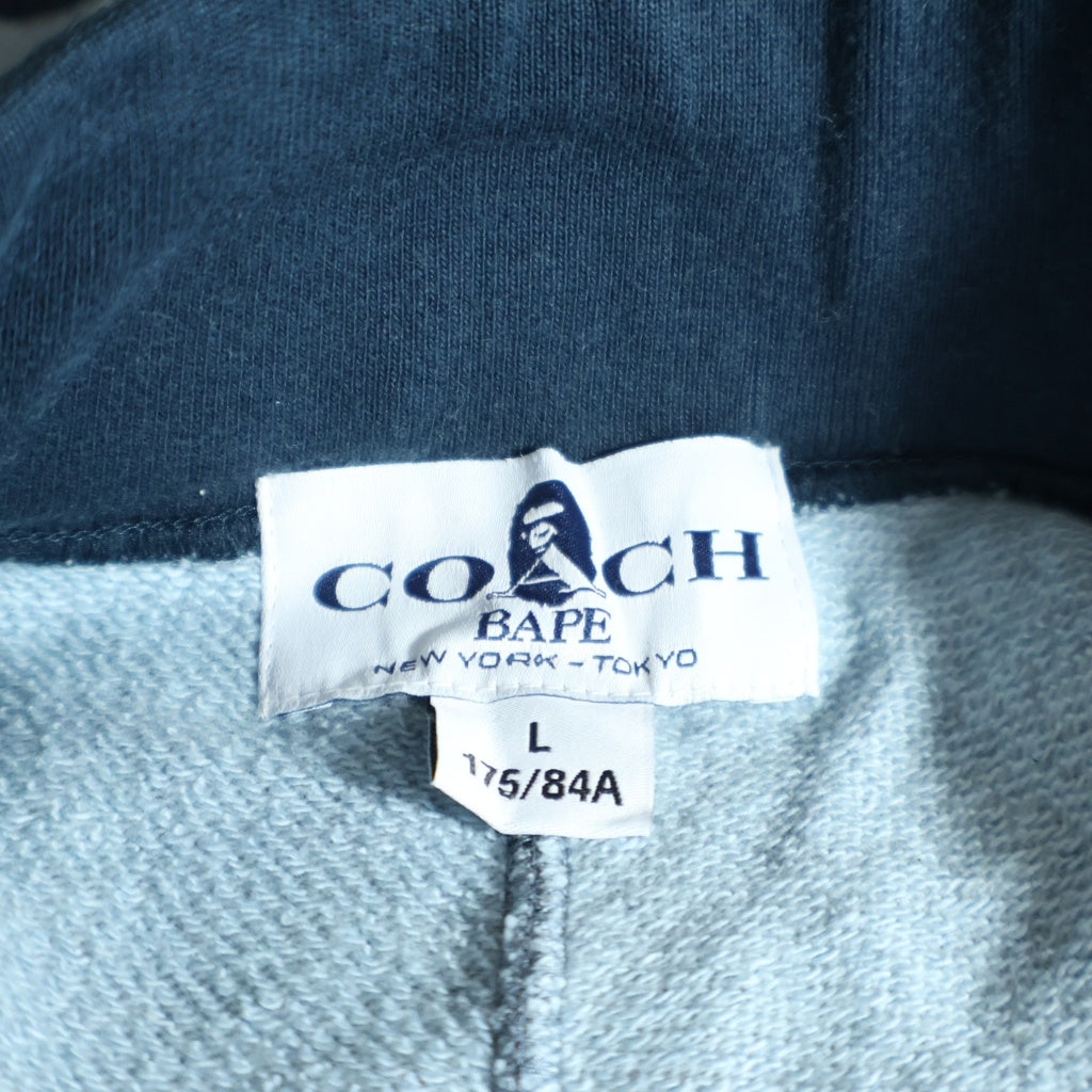 A BATHING APE(アベイシングエイプ) 21SS × COACH Signature Monkey Pants コーチ シグネチャー エイプヘッド 総柄 スウェットハーフパンツ ショーツ グレー/ネイビー 001SPH731902C
