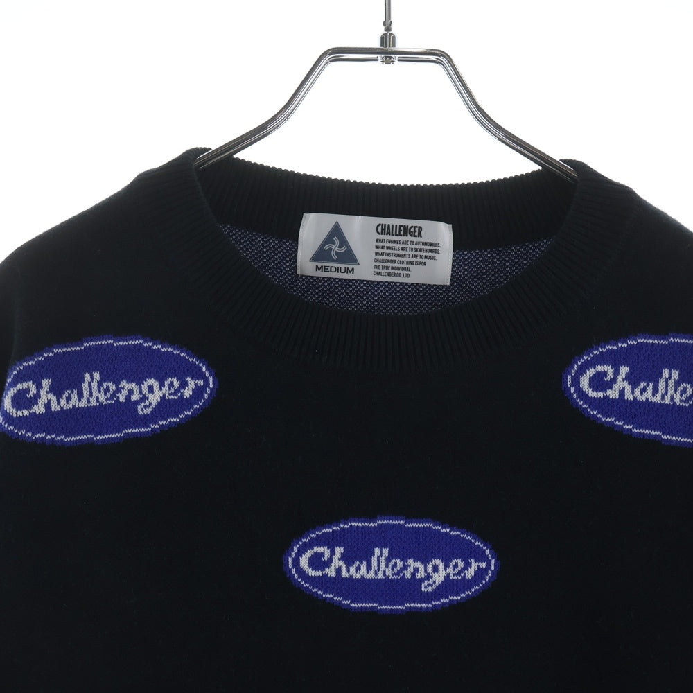 CHALLENGER(チャレンジャー) ロゴ総柄 クルーネックニットトレーナー セーター ブラック
