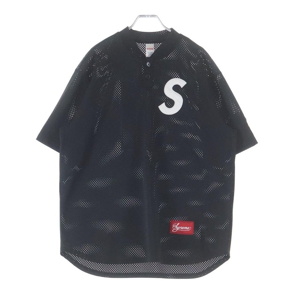 SUPREME(シュプリーム) 24AW Logo Baseball Henley Sロゴ刺繍 ベースボールメッシュ 半袖シャツ ブラック