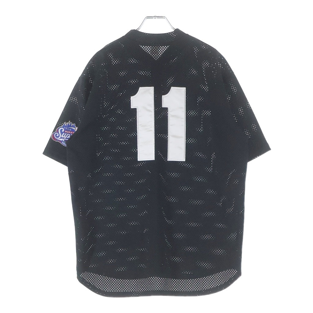 SUPREME(シュプリーム) 24AW Logo Baseball Henley Sロゴ刺繍 ベースボールメッシュ 半袖シャツ ブラック