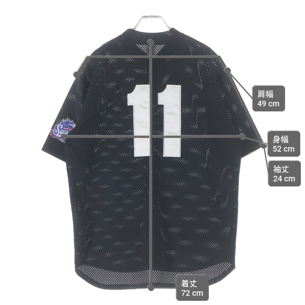 SUPREME(シュプリーム) 24AW Logo Baseball Henley Sロゴ刺繍 ベースボールメッシュ 半袖シャツ ブラック