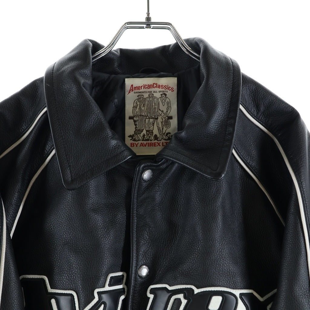 AVIREX(アヴィレックス) ×OMG VARCITY JACKET ロゴパッチ ジップアップ レザー バーシティージャケット ブラック 783-5150018