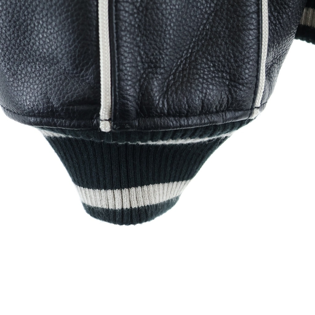AVIREX(アヴィレックス) ×OMG VARCITY JACKET ロゴパッチ ジップアップ レザー バーシティージャケット ブラック 783-5150018