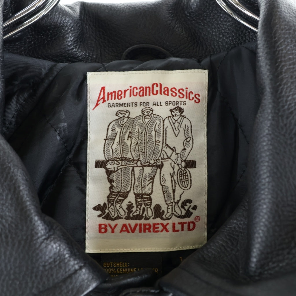 AVIREX(アヴィレックス) ×OMG VARCITY JACKET ロゴパッチ ジップアップ レザー バーシティージャケット ブラック 783-5150018