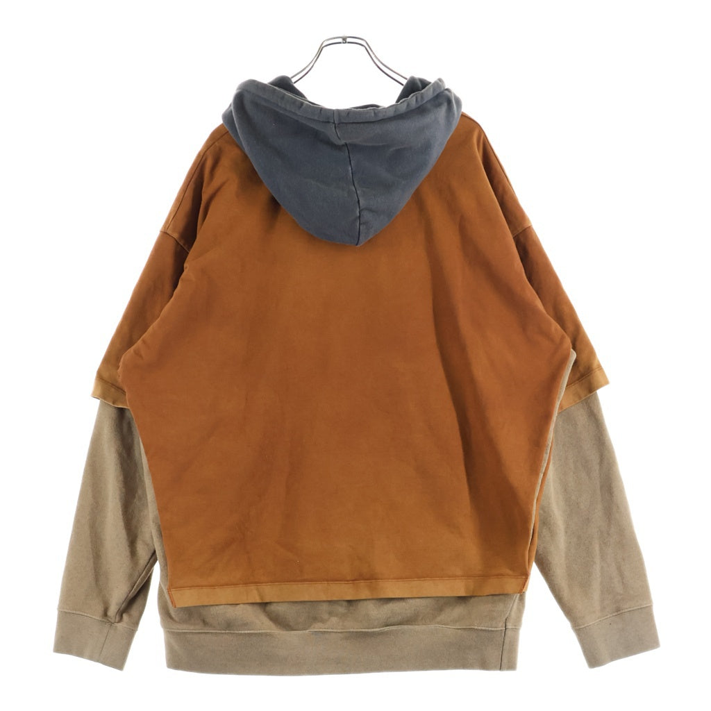 MM6 Maison Margiela(エムエムシックスメゾンマルジェラ) OVERSIZED LAYERED GARMENT-DYED HOODIE ドッキングプルオーバーパーカー ブラウン S50GU0092 STJ286