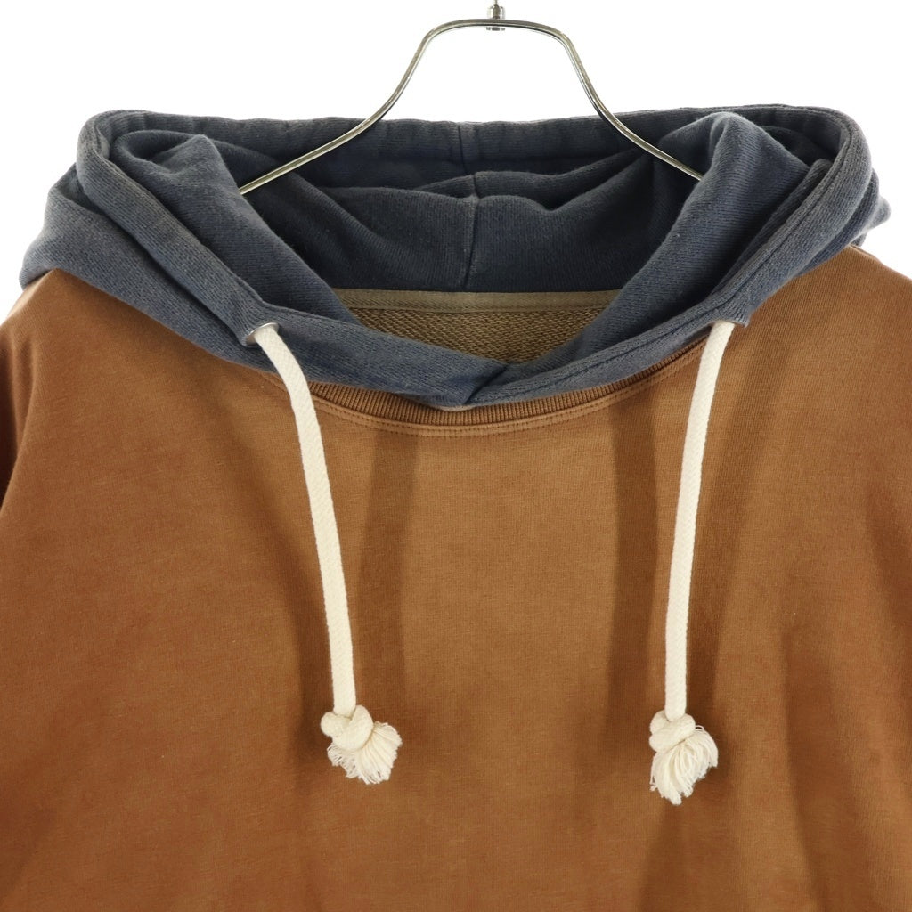MM6 Maison Margiela(エムエムシックスメゾンマルジェラ) OVERSIZED LAYERED GARMENT-DYED HOODIE ドッキングプルオーバーパーカー ブラウン S50GU0092 STJ286