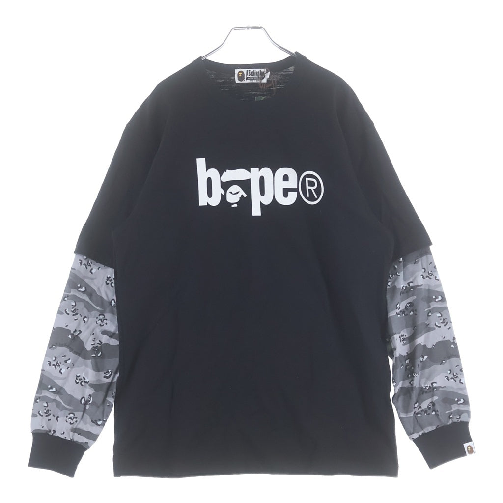 A BATHING APE(アベイシングエイプ) DESERT CAMO LAYERED L/S TEE デザートカモ レイヤード クルーネック 長袖Tシャツ ブラック/グレー 001LTH301009X