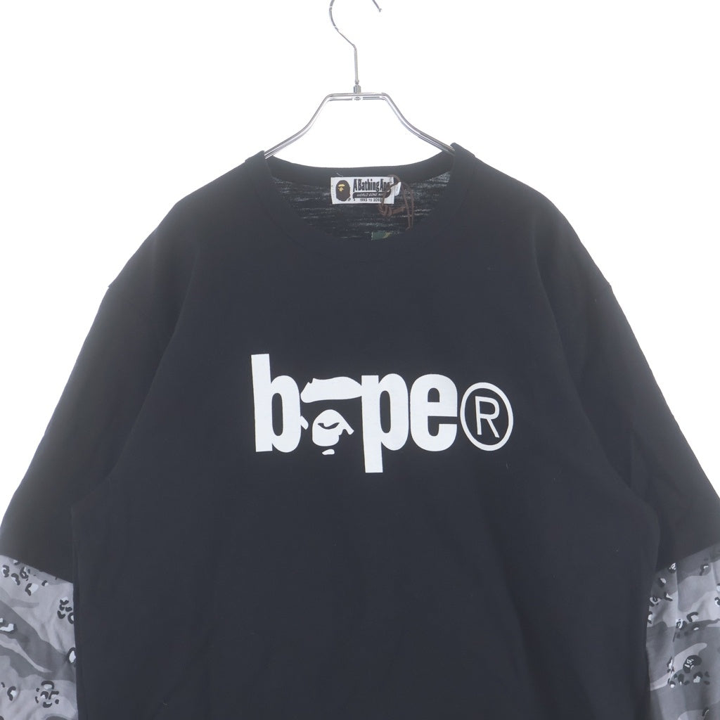 A BATHING APE(アベイシングエイプ) DESERT CAMO LAYERED L/S TEE デザートカモ レイヤード クルーネック 長袖Tシャツ ブラック/グレー 001LTH301009X