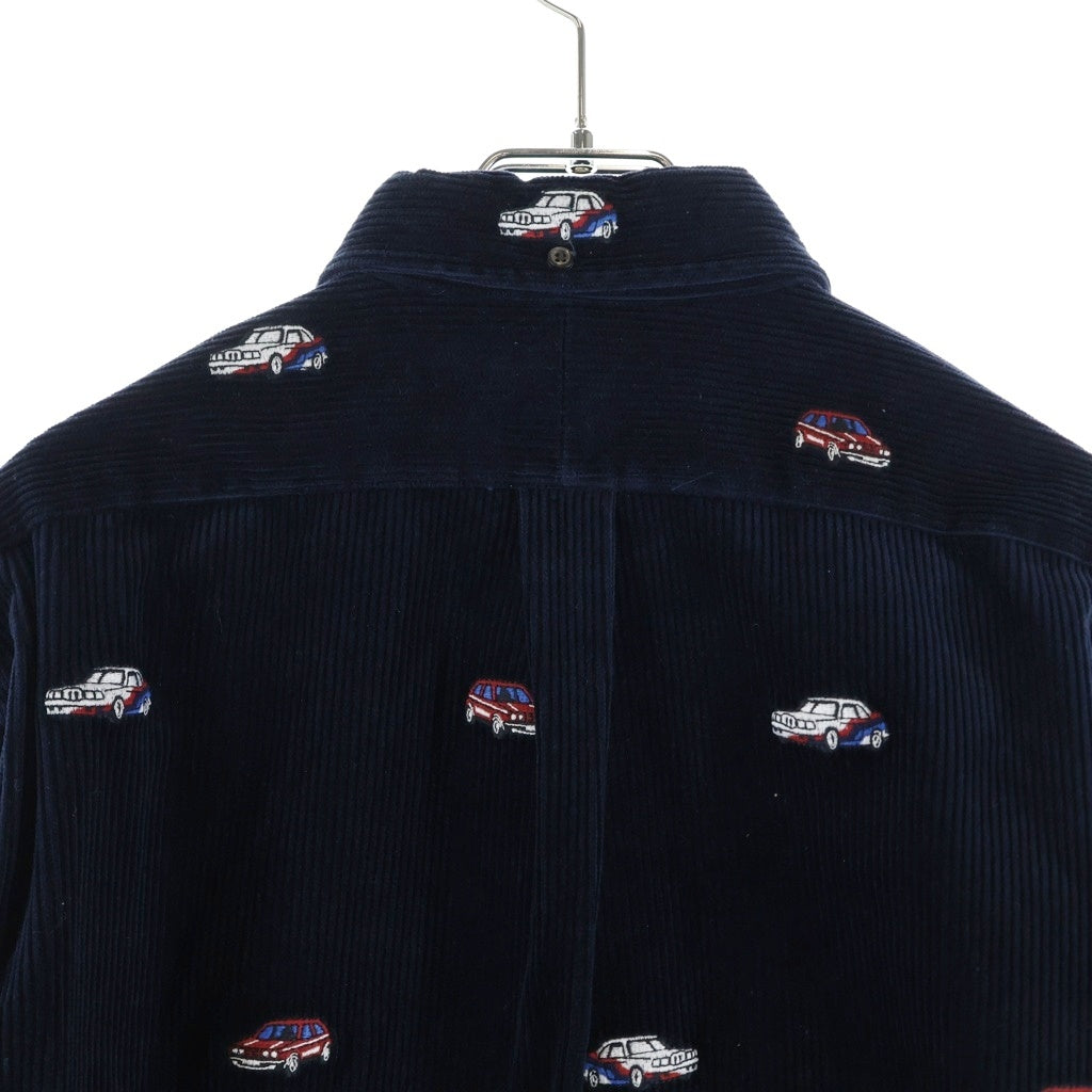 Palace Skateboards(パレススケートボーズ) × RALPH LAUREN Embroidered Corduroy GTI Shirt ラルフローレン エンブロイダリー総柄 コーデュロイ 長袖シャツ ネイビー 710420689003