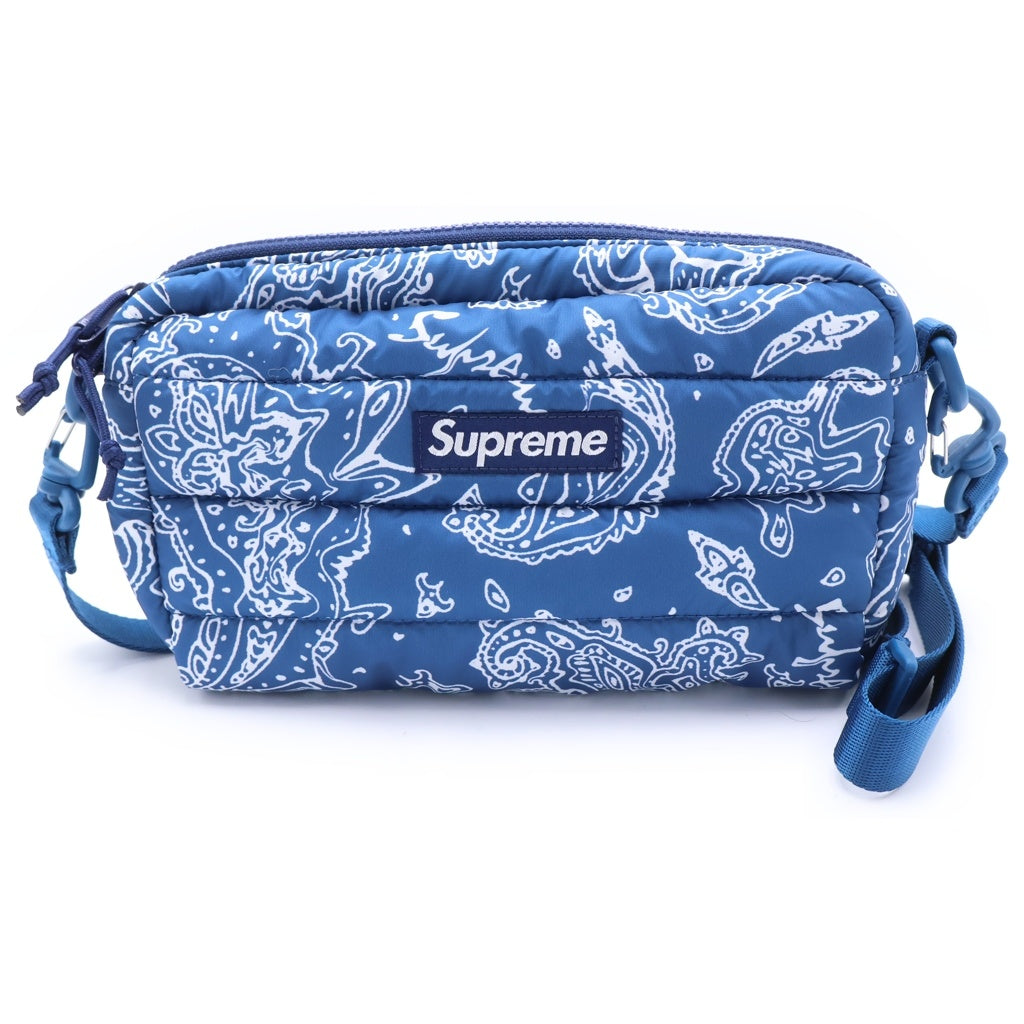 SUPREME(シュプリーム) 22AW Puffer Pouch ペイズリー パファー ラウンドジップ ポーチ ブルー レディース