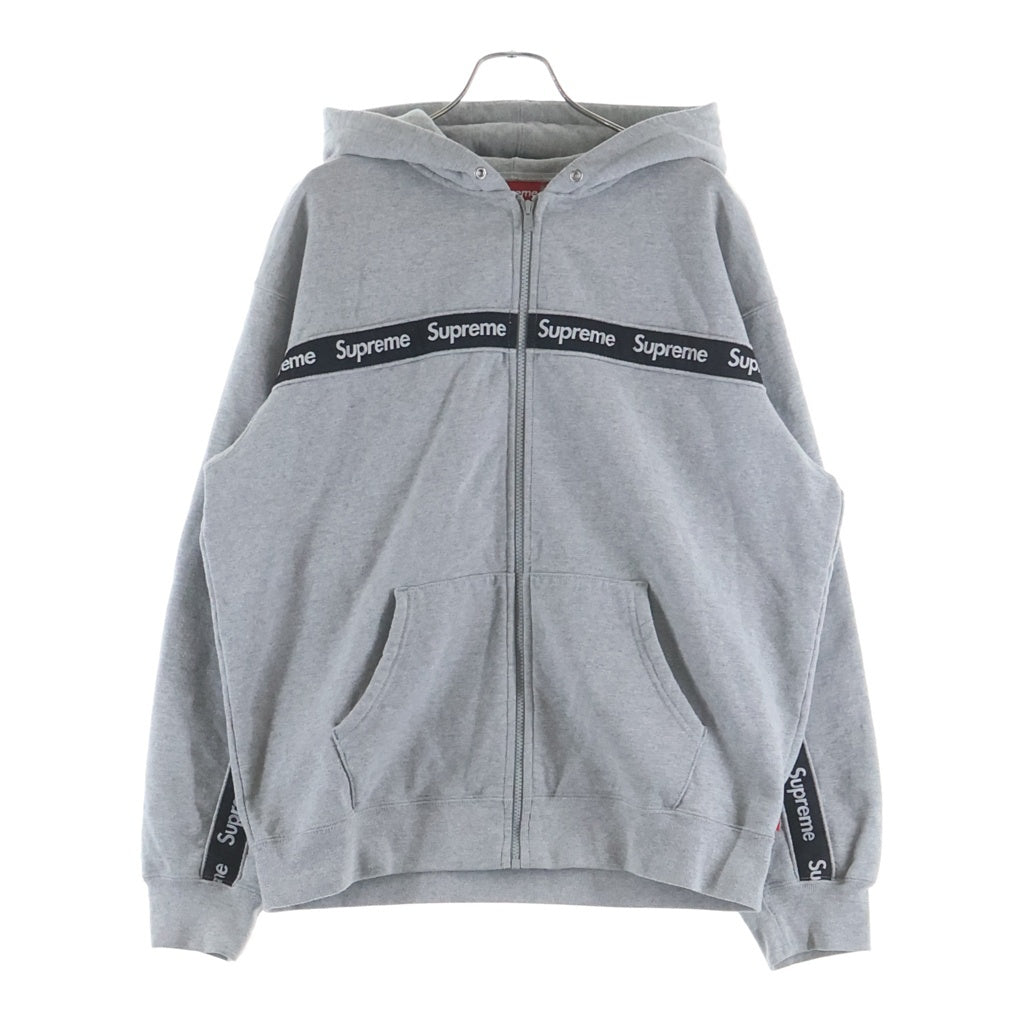 SUPREME(シュプリーム) 19AW Text Stripe Zip Up Hooded Sweatshirt テキストストライプ ロゴ スウェット ジップアップ パーカー グレー