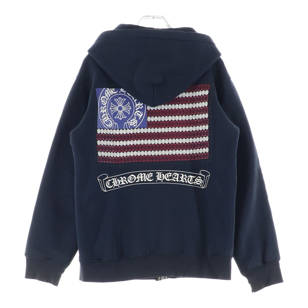 CHROME HEARTS(クロムハーツ) OLD SWTSHRT HD ZIP オールド アメリカンフラッグ 星条旗 ホースシュープリント 裏地サーマル ジップアップパーカー ブラック