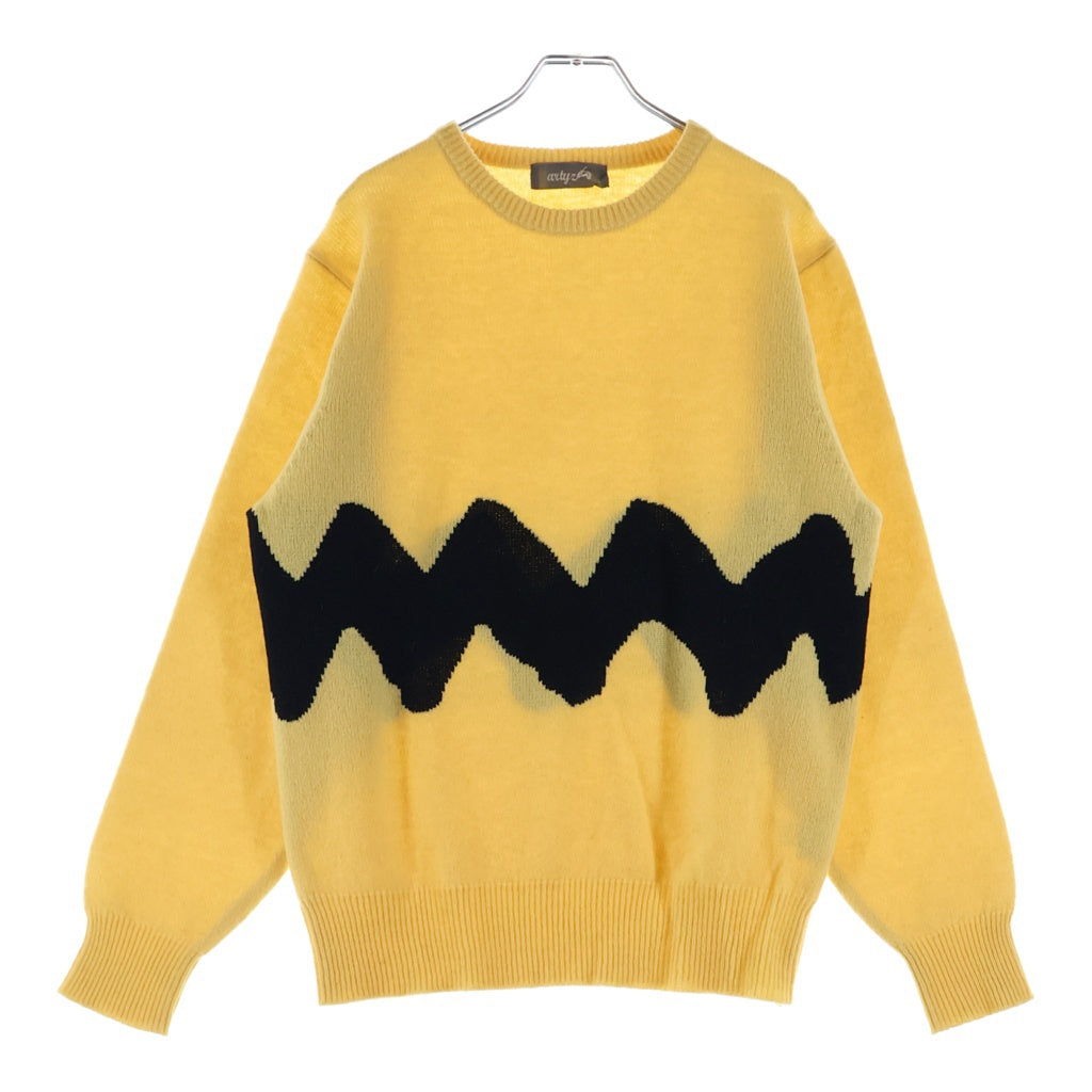NO BRAND(ノーブランド) 【ARTYZ アーティーズ】08AW × PEANUTS CHARLIE BROWN KNIT ピーナッツ チャーリーブラウン クルーネック ウールニットセーター イエロー 08AW NT-01