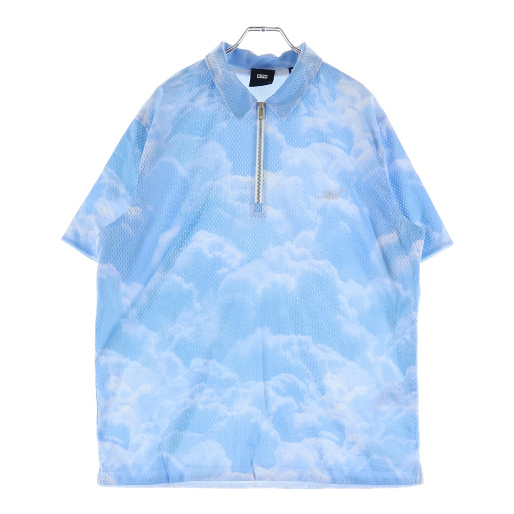 KITH(キス) 21SS Devoe Zip Up Shirt デヴォー サミット ハーフジップアップ メッシュ半袖シャツ ブルー KH030093