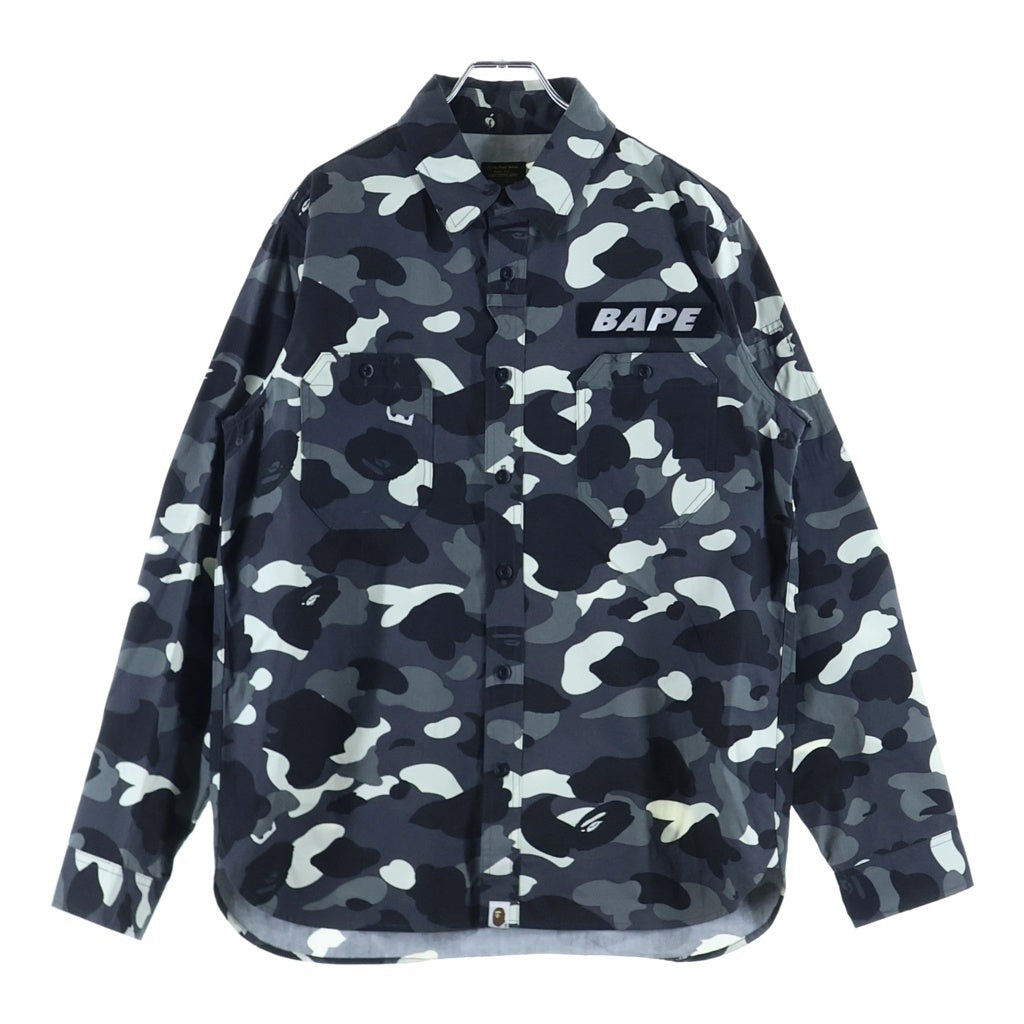 A BATHING APE(アベイシングエイプ) Bape Black Camo Long Sleeve Shirt ベイプカモ総柄 長袖シャツ ブラック 001SHB801028X