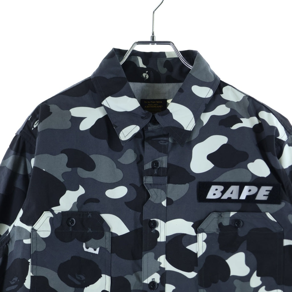 A BATHING APE(アベイシングエイプ) Bape Black Camo Long Sleeve Shirt ベイプカモ総柄 長袖シャツ ブラック 001SHB801028X