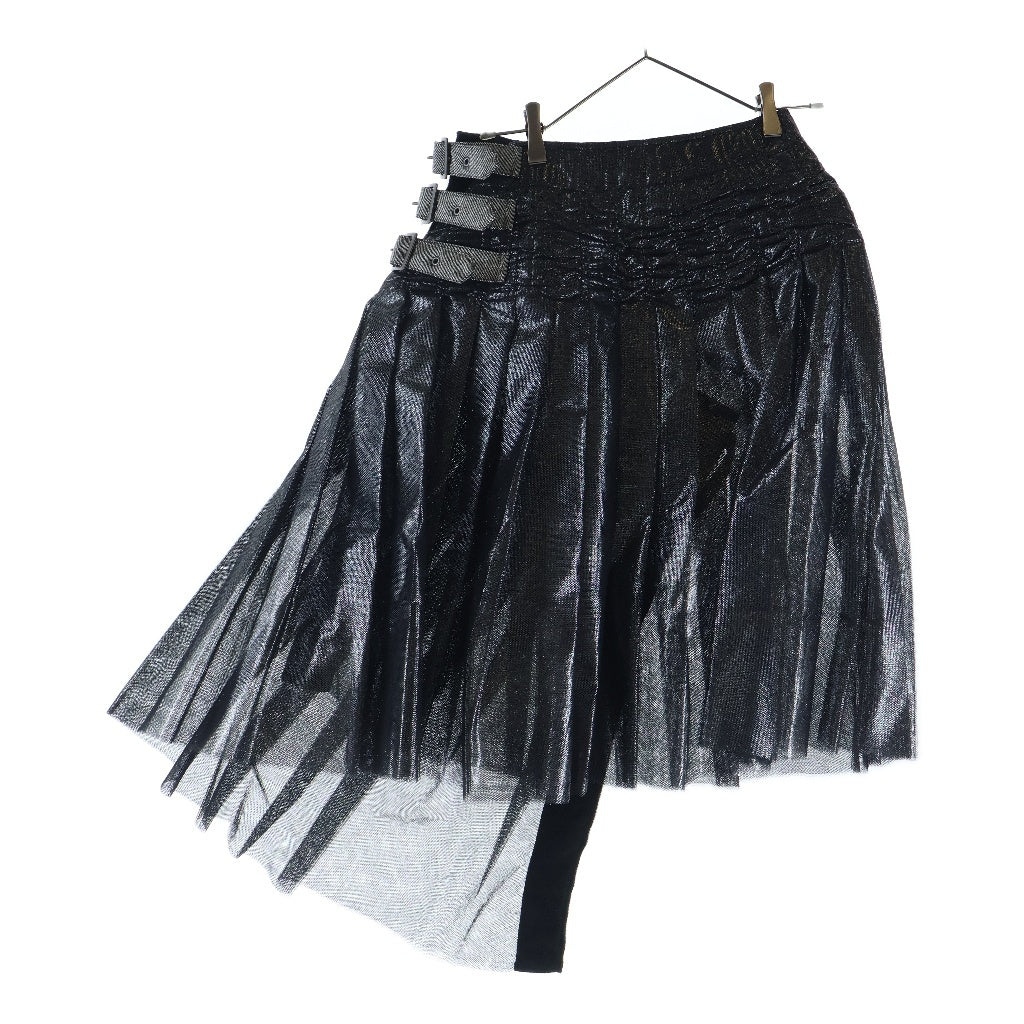COMME des GARCONS(コムデギャルソン) 25SS ナイロンチュール箔プリント ベルテッドプリーツスカート ブラック レディース JO-S003