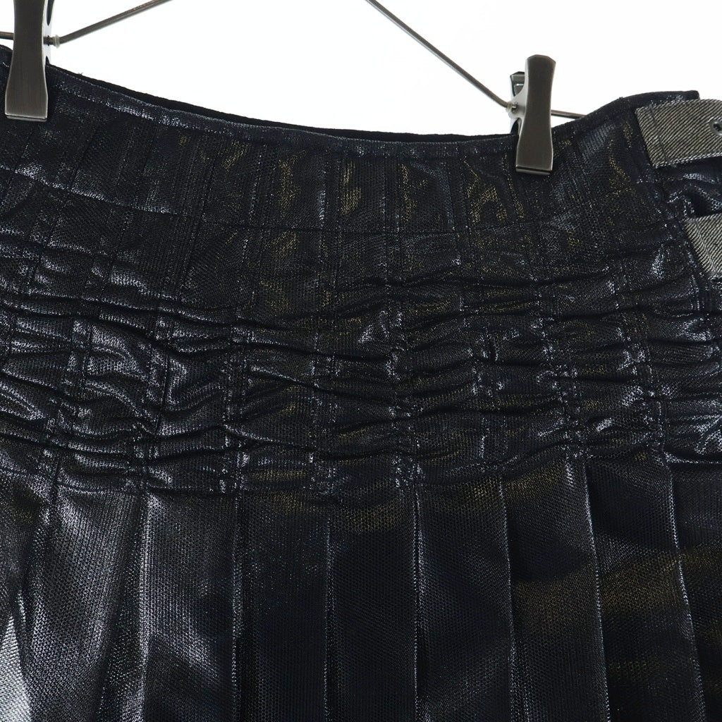 COMME des GARCONS(コムデギャルソン) 25SS ナイロンチュール箔プリント ベルテッドプリーツスカート ブラック レディース JO-S003