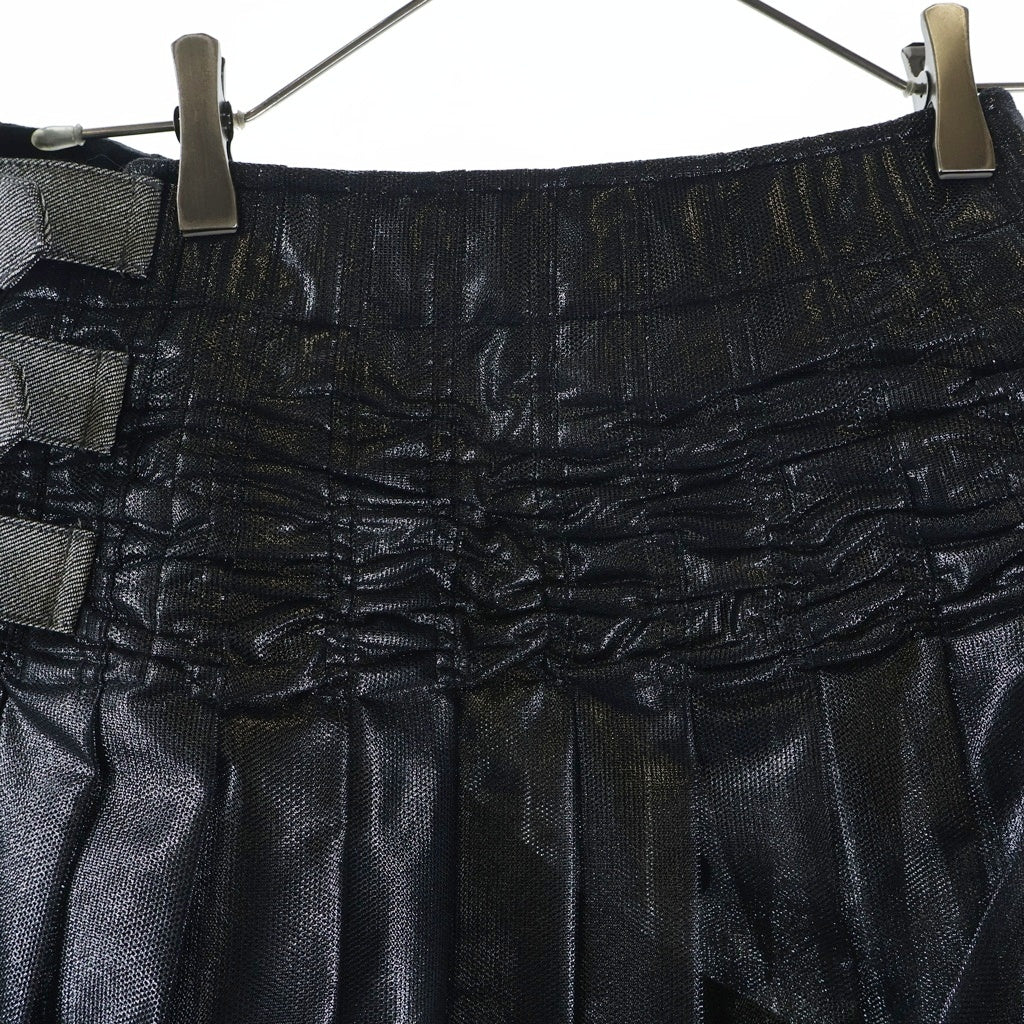 COMME des GARCONS(コムデギャルソン) 25SS ナイロンチュール箔プリント ベルテッドプリーツスカート ブラック レディース JO-S003