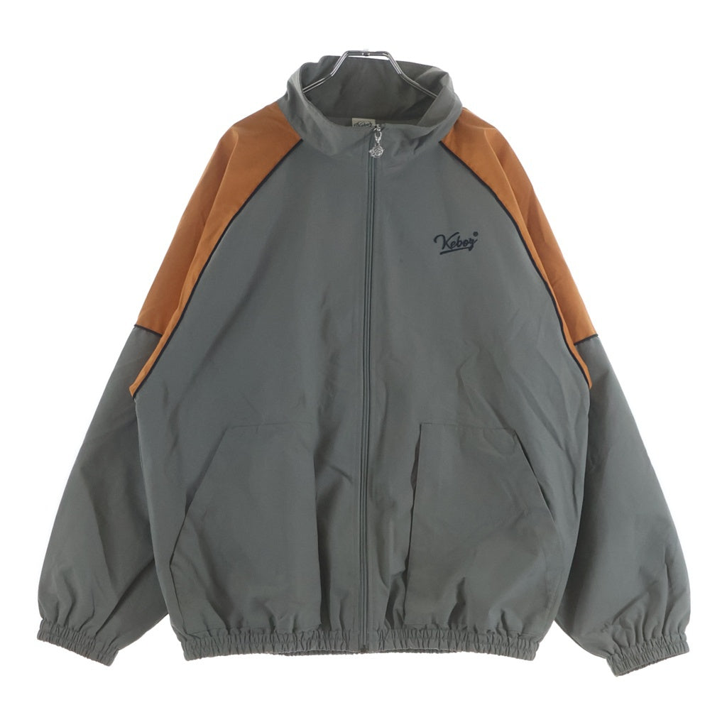 KEBOZ(ケボズ) 2TONE TRACK JACKET ロゴ刺繍 ツートーン ジップアップ ナイロン トラックジャケット グレー/オレンジ