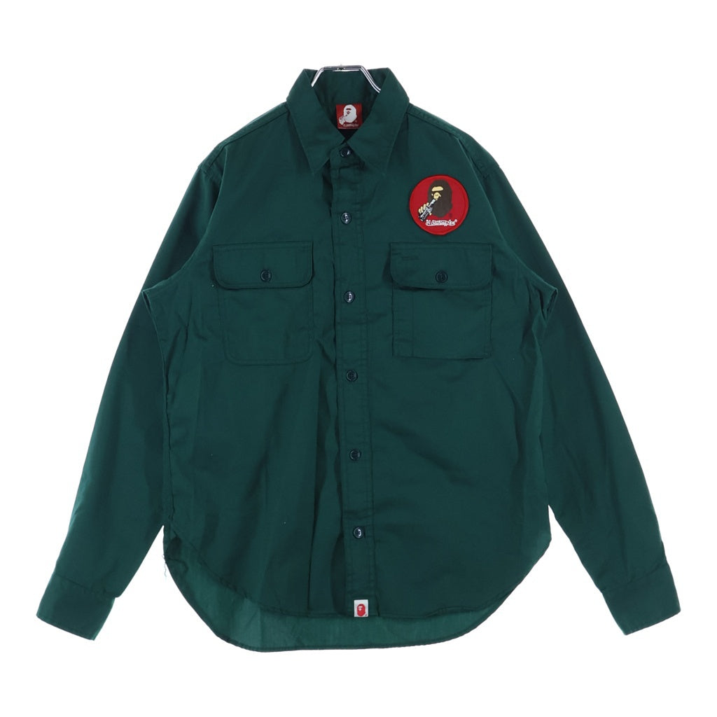 A BATHING APE(アベイシングエイプ) ×Coca Cola Uniform Work Shirts コカ・コーラ ロゴワッペン ユニフォーム 長袖 ワーク シャツ グリーン