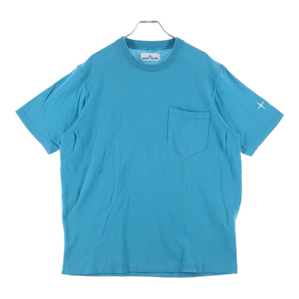 STONE ISLAND(ストーンアイランド) 胸ポケット 袖ロゴ刺繍 半袖Tシャツ カットソー ライトブルー 7215553D5