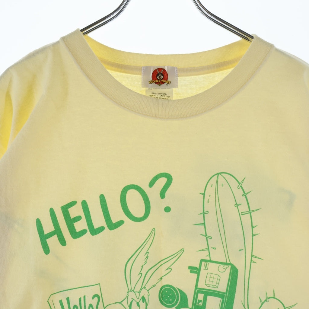 VINTAGE(ヴィンテージ) 00s LOONEY TUNES ルーニー・テューンズ バックドロップ別注 ワイリー・コヨーテ&ロード・ランナー プリント クルーネック 半袖Tシャツ カットソー イエロー